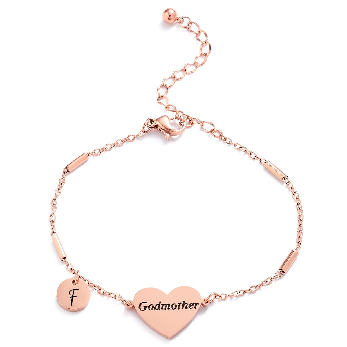CHENVA Godmother Gifts Initial Bracelet Bangle for Women Gift for Godmother from Goddaughter (Godmother Bracelet-F-Rose Gold)