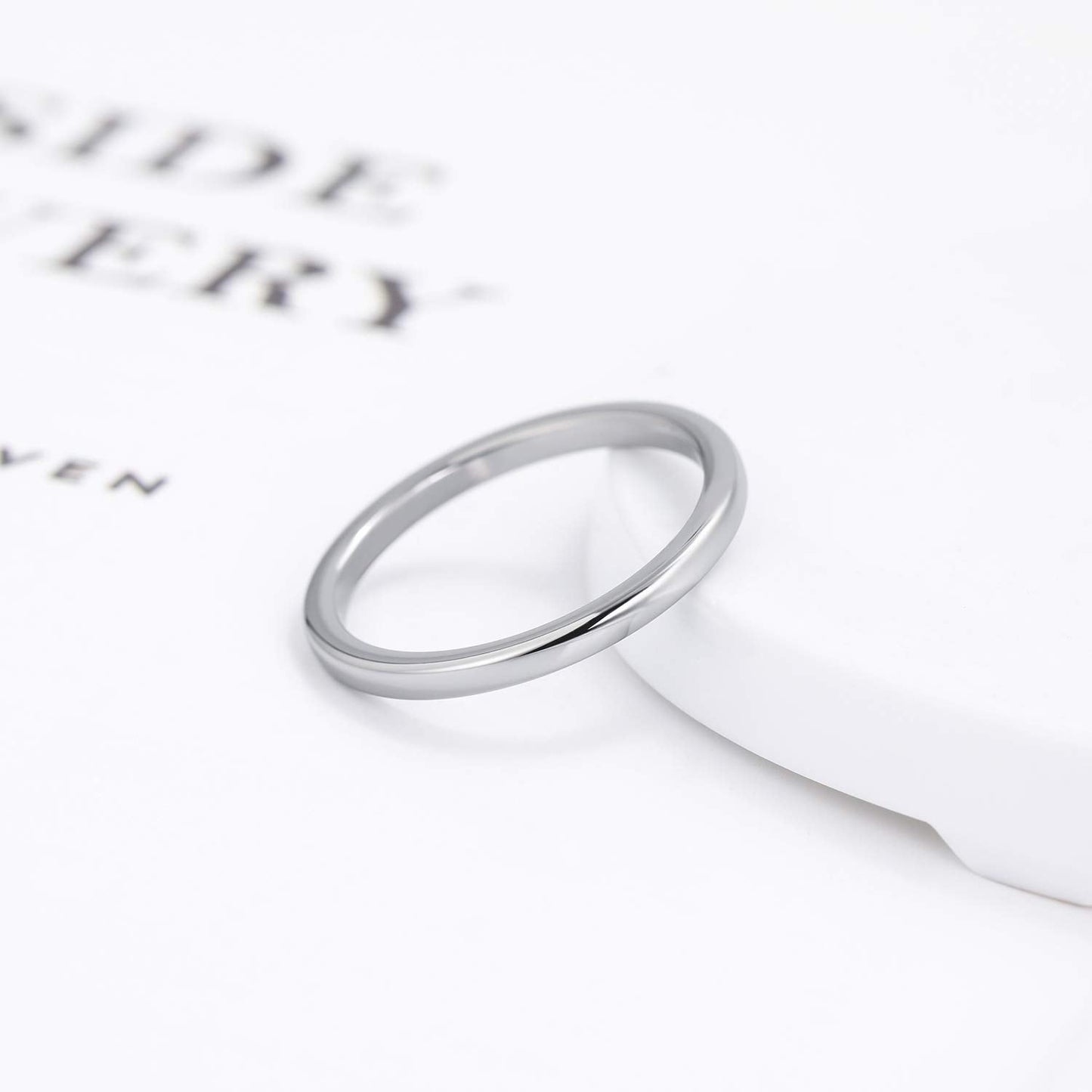 Greenpod 2mm Tungsten Carbide Rings for Women High Polished Thin Plain Domed Engagement Wedding Band Size 6.5