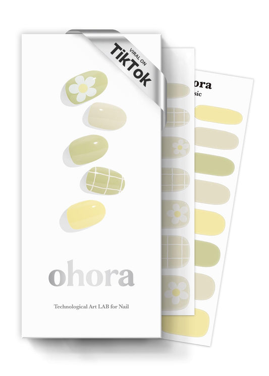 ohora Semi Cured Gel Nail Strips (N Olivia) - Green, Patterned, Works with Any UV/LED Lamps, Salon-Quality, Long Lasting, Easy to Apply & Remove