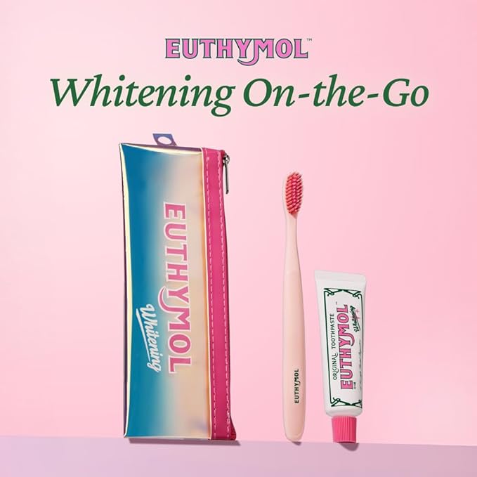 EUTHYMOL Whitening Travel Set (1.4 oz Toothpaste + 1 Toothbrush) – TSA-Friendly, Stain Removal in 2 Weeks, Long-Lasting Freshness for Sensitive Teeth & Gums, Bad Breath & Cavity Protection