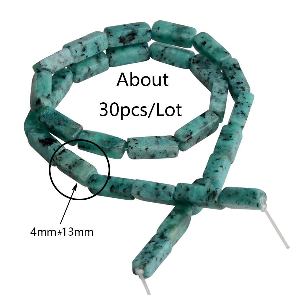 4x13mm Natural Stone Green Aventurine Rectangular Column Tube Cylinder Spacer Loose Beads Gemstone for DIY Bracelets Necklace Jewelry Making Strand 15 Inch (28-30pcs)
