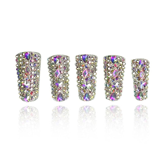 GGddsha 2025 Full Diamond Duck Nails Medium Square Reusable PMMA Acrylic Nails Handmade Full Coverage Deluxe 3D Crystal Fake Nail (With Box) Gift for Women (rhinestone, M)