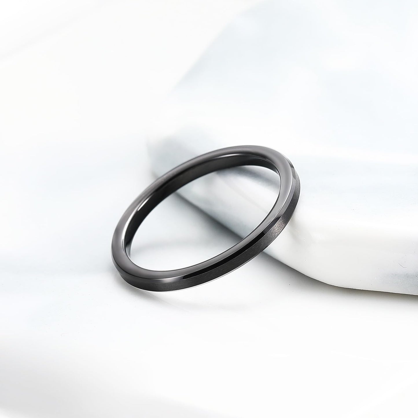 King Will 2mm Black Tungsten Men's Wedding Band - Brushed Matte Finish, Beveled Polished Edge, Comfort Fit Size 6