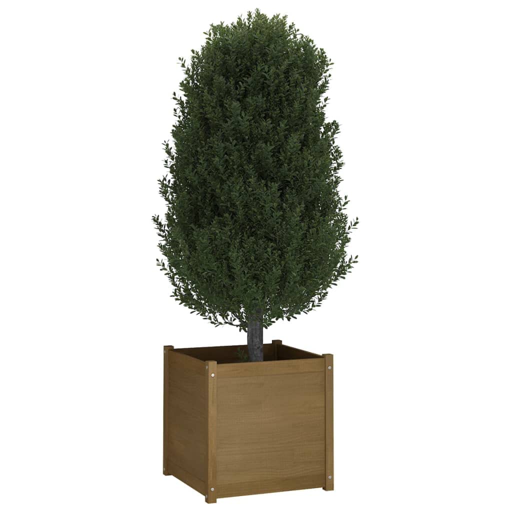 VIHHQGC Honey Brown Solid Pine Wood Large Durable Garden Planter, Rustic Outdoor Planter Box for Flowers Vegetables Herbs, Sturdy Assembled for Patio Balcony Garden Decor, 1 Piece