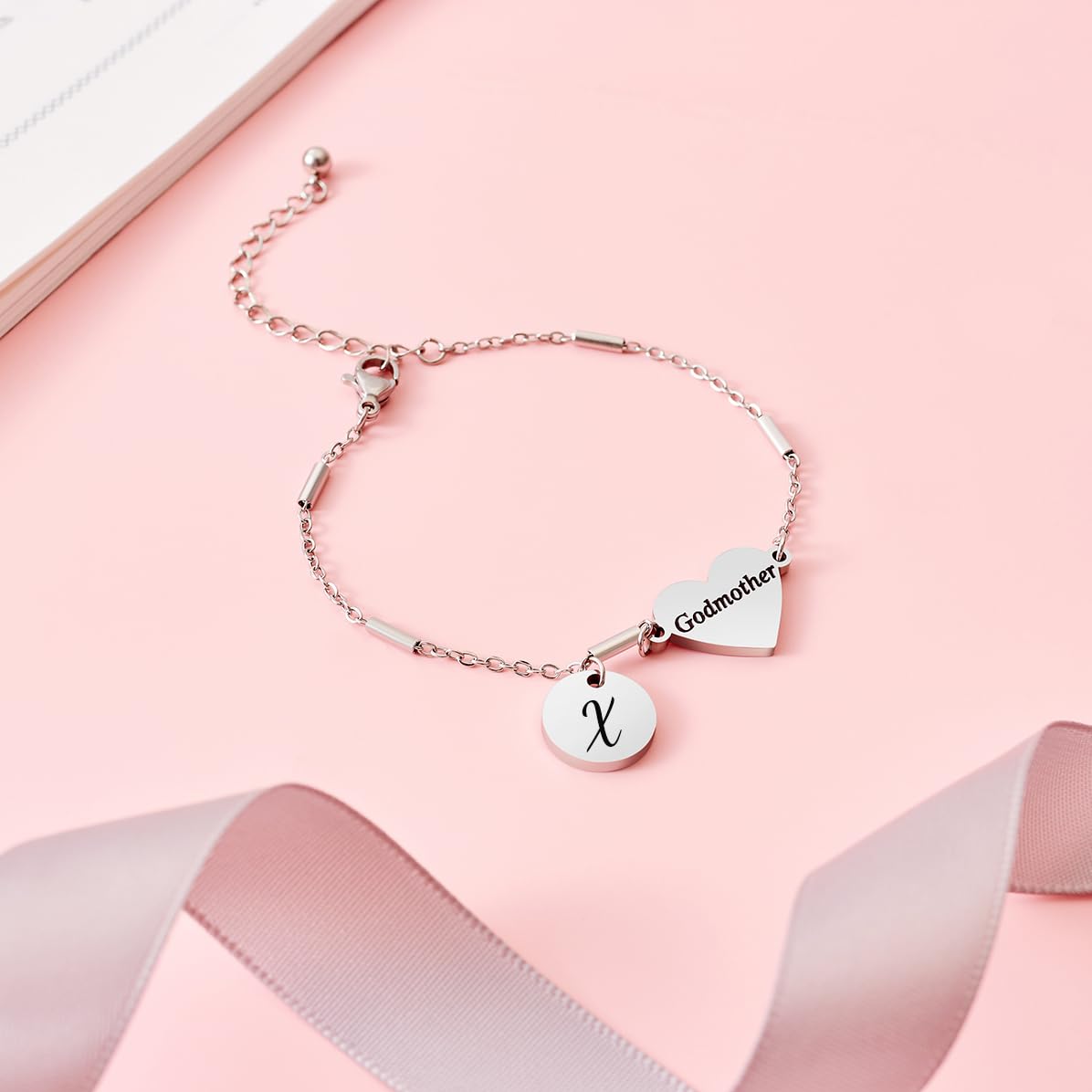 CHENVA Godmother Gifts Initial Bracelet Bangle for Women Gift for Godmother from Goddaughter (Godmother Bracelet X)