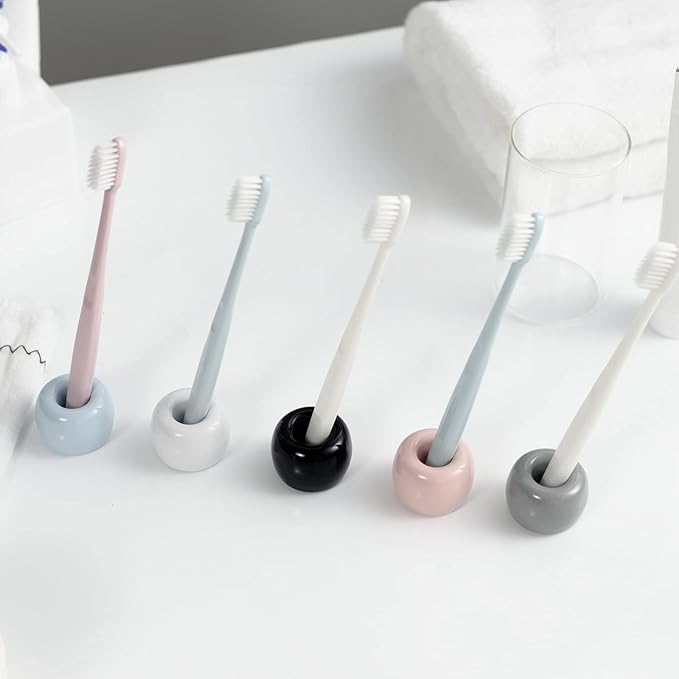Mini Ceramic Couple Toothbrush Holder, Hand-Made Bathroom Toothbrush Holder, Electric Toothbrush Head Holder and Office Pen Holder 2-Piece Set (White)