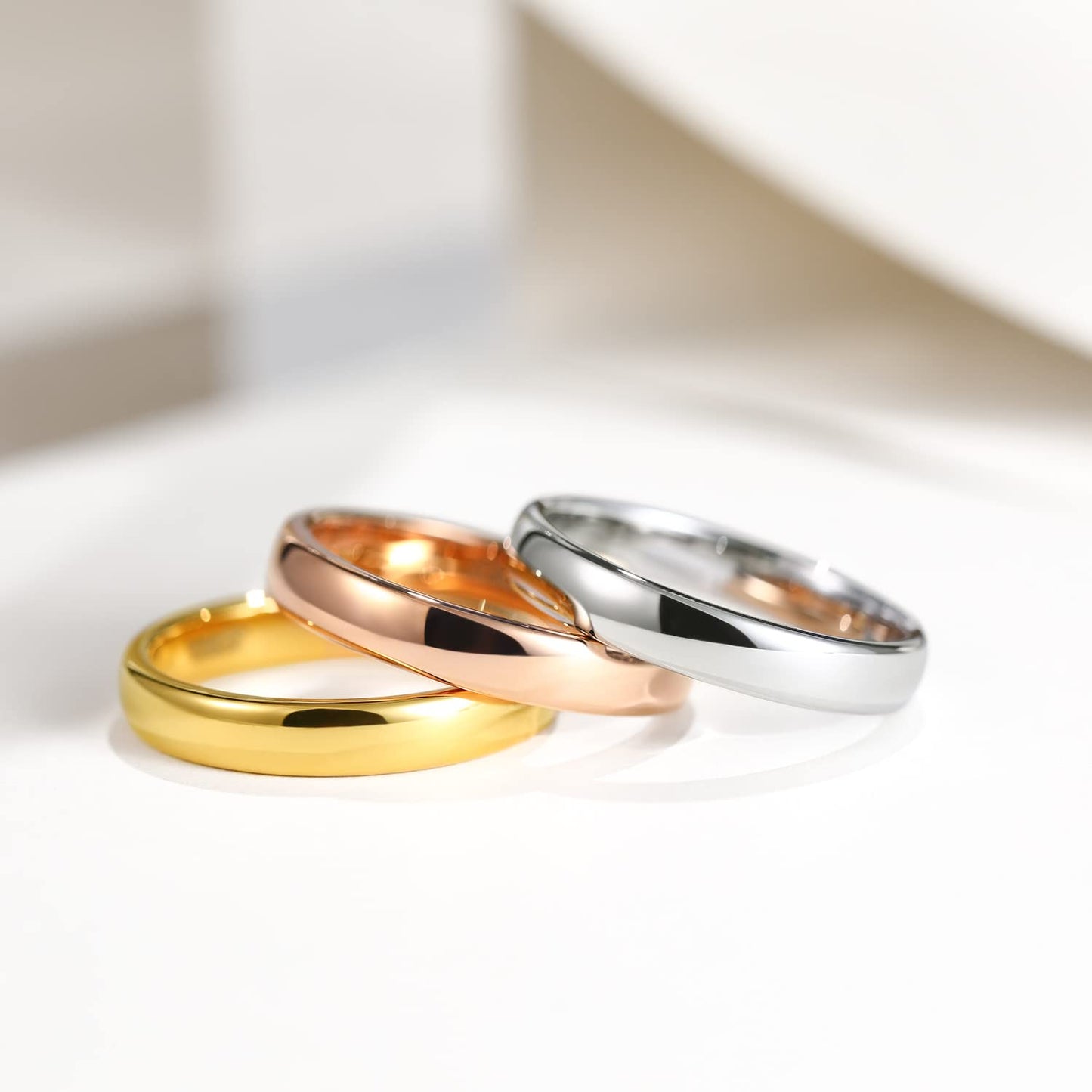 Greenpod 4mm 24K Gold Plated Tungsten Rings for Women High Polish Dome Plain Classic Wedding Bands Comfort Fit Size 4.5