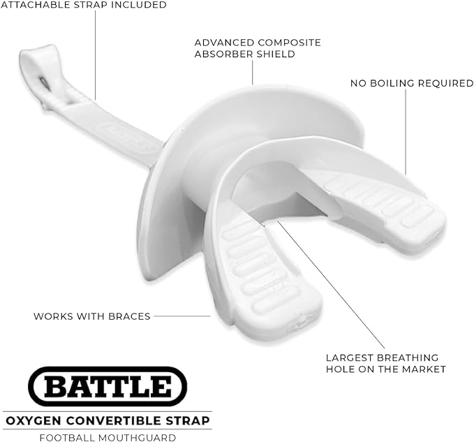 Battle Sports Cross Oxygen Football Mouthguard - Superior Airflow & Better Performance, Maximum Protection & Breathability Football Mouthpiece, Works with Braces