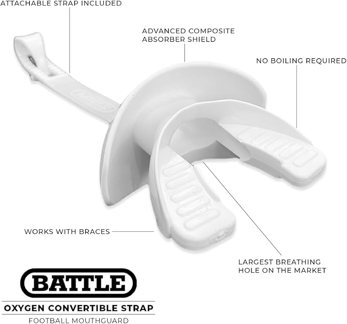 Battle Sports Cross Oxygen Football Mouthguard - Flujo de aire Superior y Mejor rendimiento, máxima protección y transpirabilidad Boquilla de fútbol, funciona con abrazaderas - Black Diamond