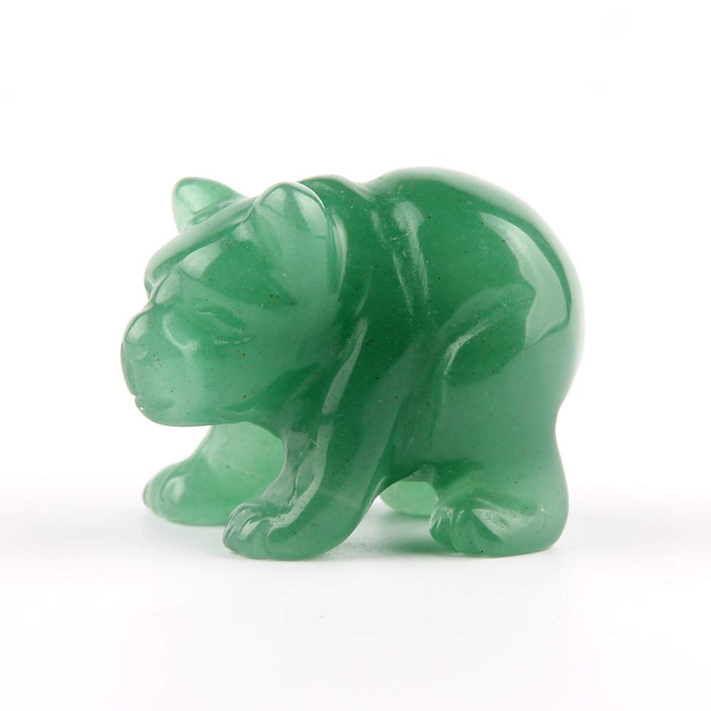 Natural Beads Semi Stone Carved Bear Green Aventurine Statue Chakra Healing Reiki Crafts (Green Aventurine)