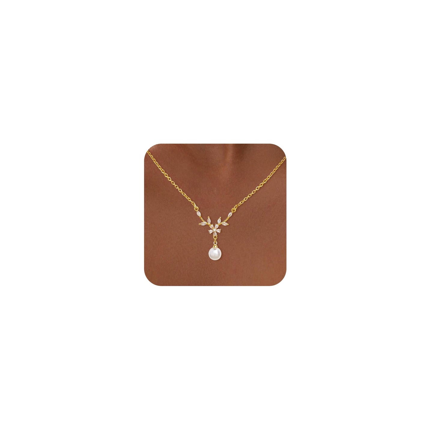 JOBICY Gold Pearl Necklaces for Women Trendy, CZ Flower Pearl Drop Pendant Necklace 14k Dainty Gold Necklace for Women Simple Cute Pearls Choker Bridesmaids Necklace Prom Wedding Jewelry Gifts