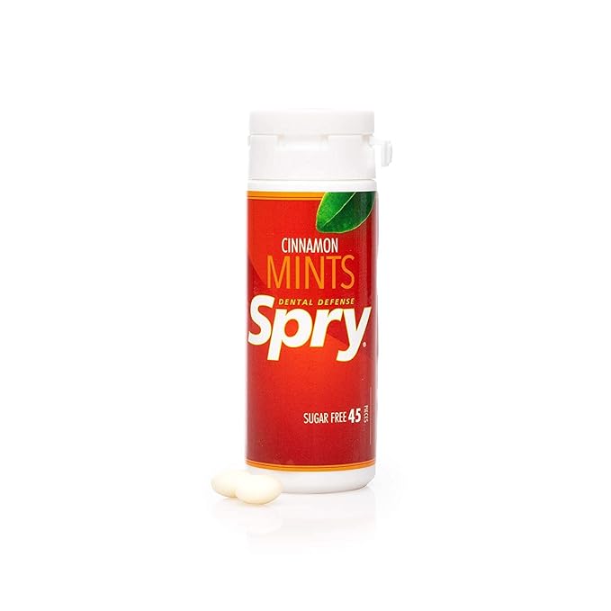 Spry Xylitol Cinnamon Mints Sugar Free Candy - Promote Oral Health, Increase Saliva Production, Stop Bad Breath, Non-GMO, Gluten-Free, 45 Count (Pack of 1)