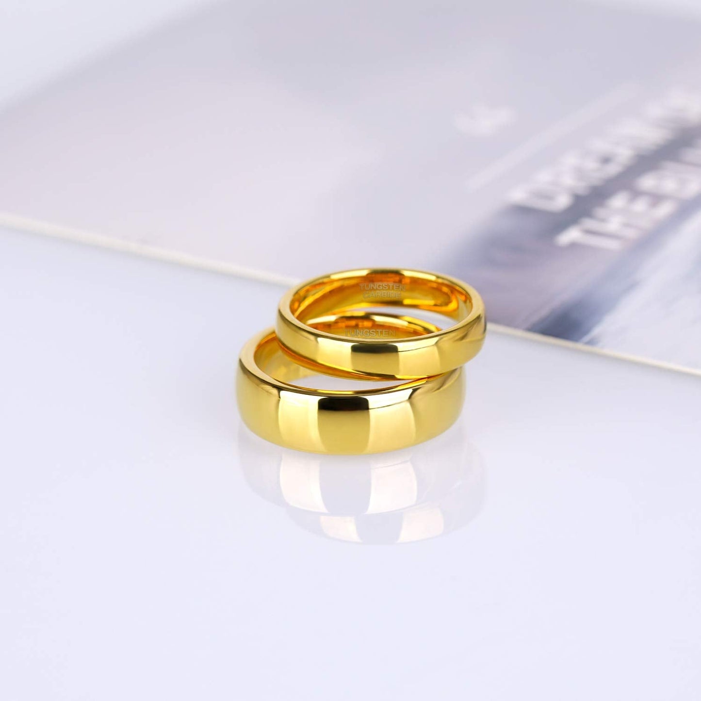Greenpod 6mm 24K Gold Plated Tungsten Carbide Rings for Men Women Dome Polished Classic Wedding Band Comfort Fit Size 6