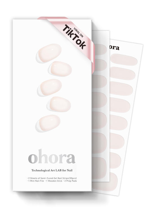 ohora Semi Cured Gel Nail Strips (N Coconut Jelly) - Works with Any Nail Lamps, Salon-Quality, Long Lasting, Easy to Apply & Remove - Includes 2 Prep Pads, Nail File & Wooden Stick