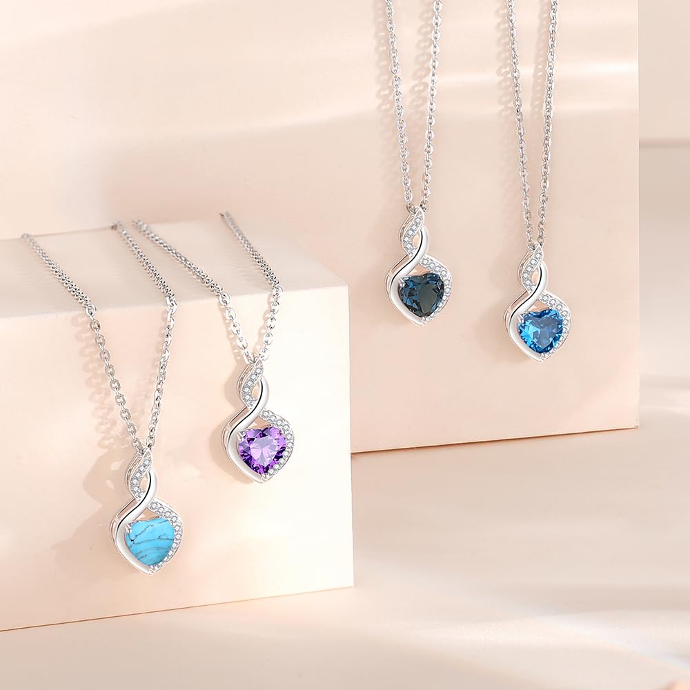 FANCIME Created Moonstone Necklace 14K Solid White Gold Heart Pendant with Diamond June Birthstone Necklace Jewelry Gifts for Mom Women
