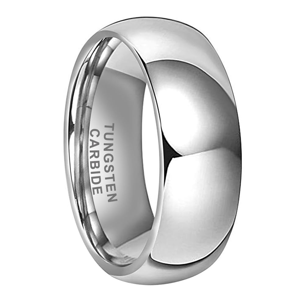 TUTISS 8mm Tungsten Rings for Men Women Engagement Wedding Bands Domed Polished Comfort Fit Size 14