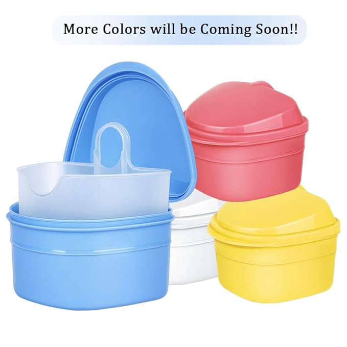 Denture Bath Box Cup, Complete Clean Care for Dentures, Clear Braces, Mouth Guard, Night Guard & Retainers, Traveling (Navy Blue & Blue)