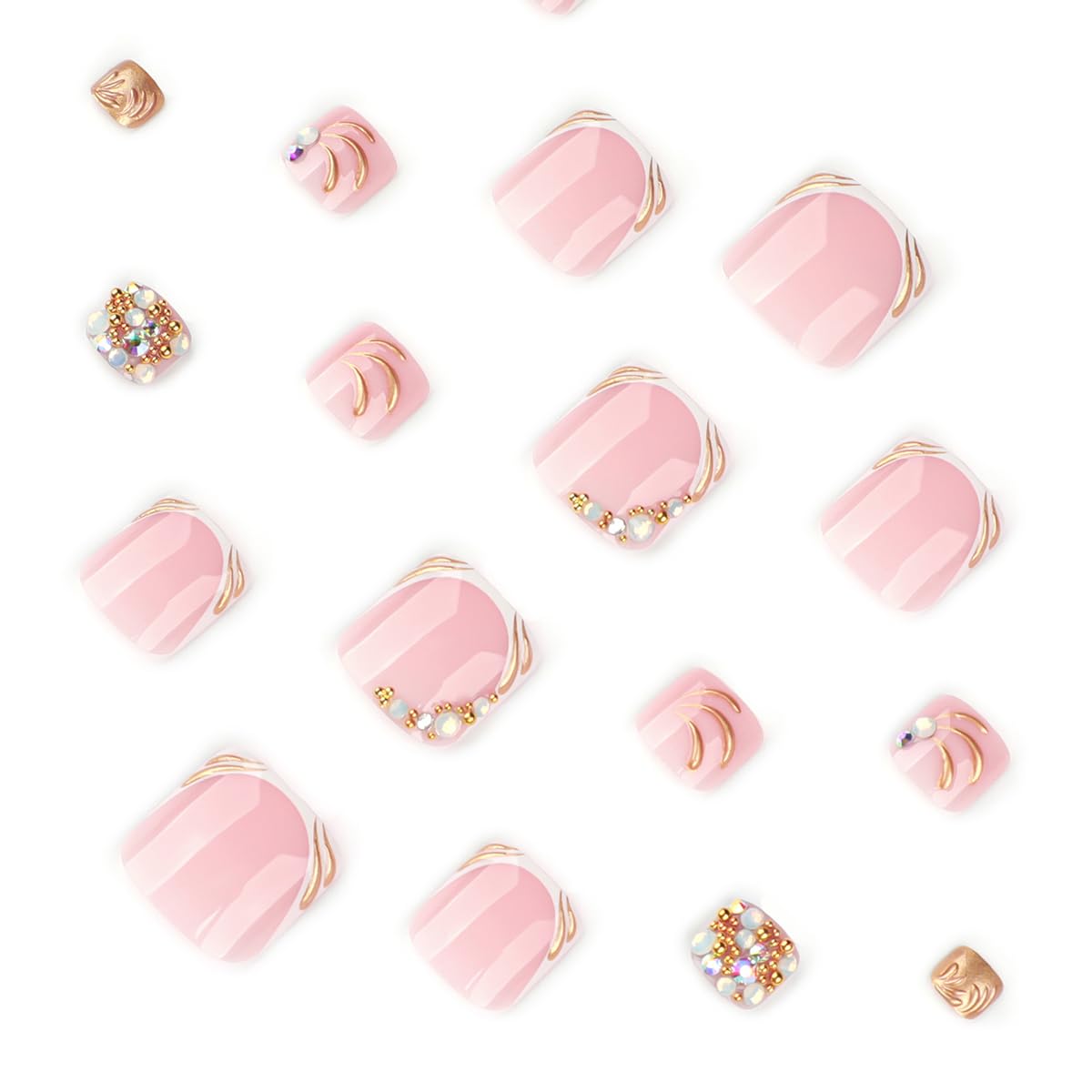 yefiuo Handmade Press on Toenails Gilded White French Toe Press on Nails Tips Kit Fake Toe Nails Press ons False Toenails Rhinestones Acrylic Glue on Nails Stick on Nails for Women Nail Supplies 24Pcs
