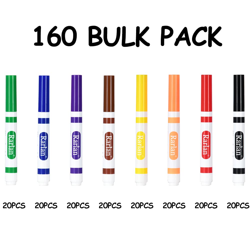 Rarlan Washable Markers Bulk, Markers for Kids, Bulk pack, 8 Colors, 160 Count