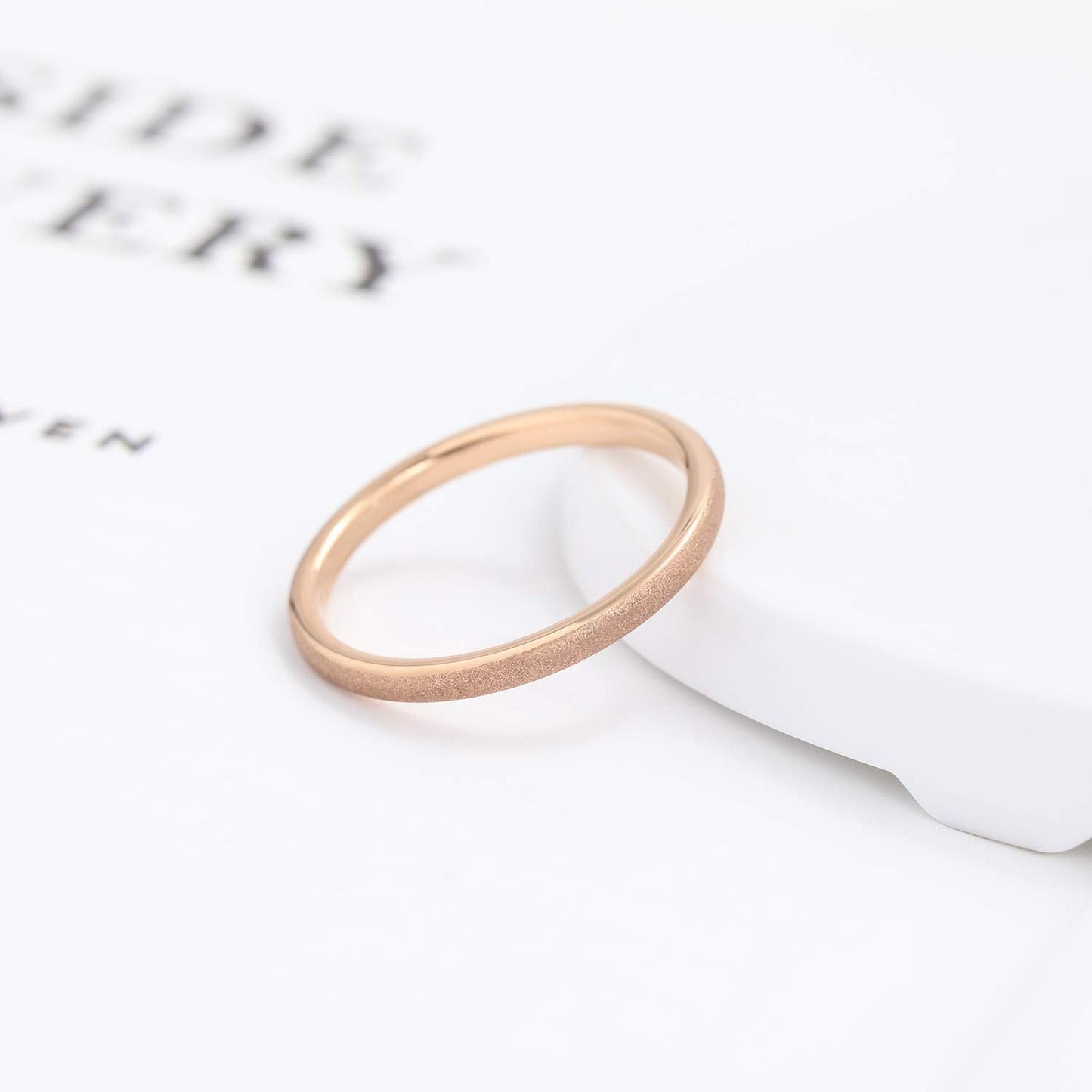 Greenpod 2mm Thin Rose Gold Plated Tungsten Ring for Women Dome Sandblasted Stackable Wedding Bands Comfort Fit Size 5