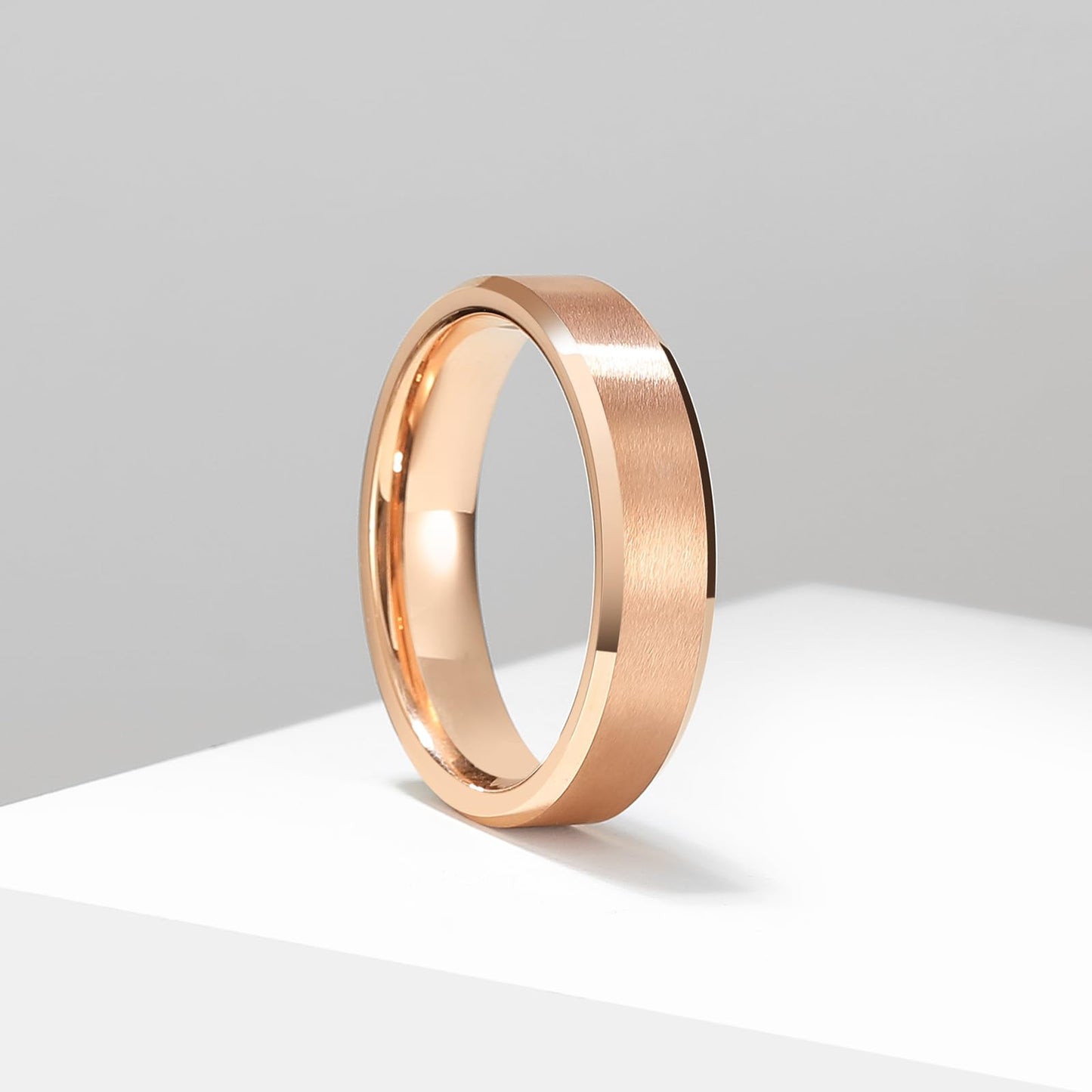 King Will 6mm Men's Rose Gold Wedding Ring – Matte Brushed, Beveled Polished Edge, Comfort Fit, Size 7