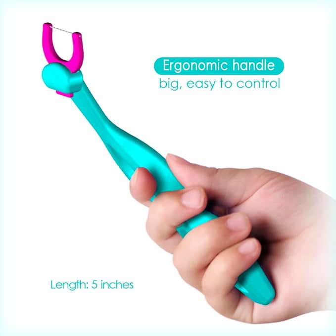 T.Smile Kids Evolutionary Clean Dental Flosser Kit, Child-Sized Handle & Refills, Fluoride Free, for Ages 3+, (Red Handle + 120 Biodegradable Refills)