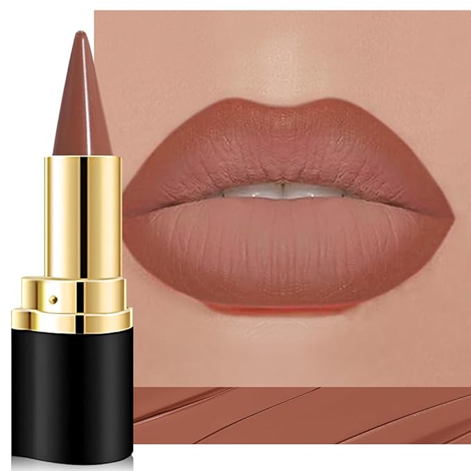 evpct Brown Gradient Matte Lipstick Lip Liner Crayon Combo Pencil Set for Women Long Lasting Waterproof, Nude Brown Matte Cream Lip Liner and Lipstick Combo Makeup, Flawless Gradual Ombre Effect