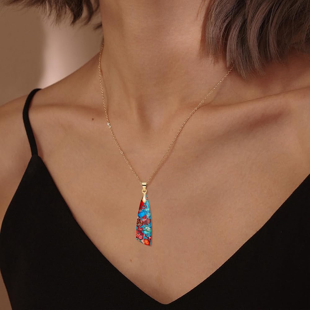 Wovanoo Nature Stone Necklaces for Women Boho Pendant Necklace 18K Gold Chain Necklaces Red Blue