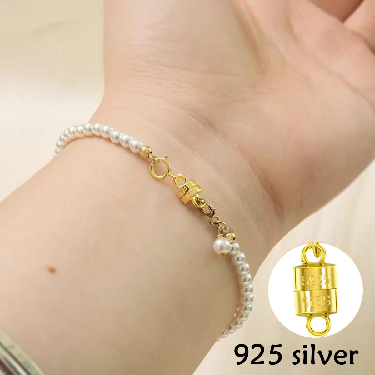 925 Silver Magnetic Necklace Clasps, Magnetic Necklace Clasps and Closures for Bracelet Necklace Extender (8pcs | 4gold & 4silver)