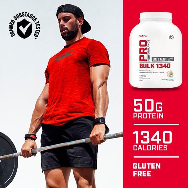 GNC Pro Performance Bulk 1340 Mass Gainer Protein Powder, 50g, Gluten Free, Whey, Creatine, BCAA, 3rd Party Tested, Muscle Recovery & Growth, Micronutrients, Double Chocolate, 9 Servings