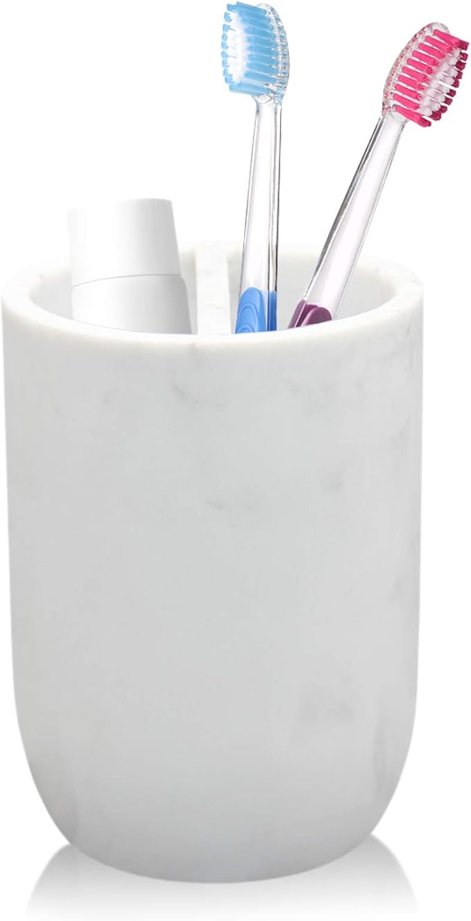 Toothbrush Holder Polyresin Toothbrush Organizer Stand,Multi-Functional Toothpaste Holder Makeup Brushes Cup Razors Holder for Bathroom Vanity Countertop,Ideal for Home, Hotel (Marble Style) (1Pack)