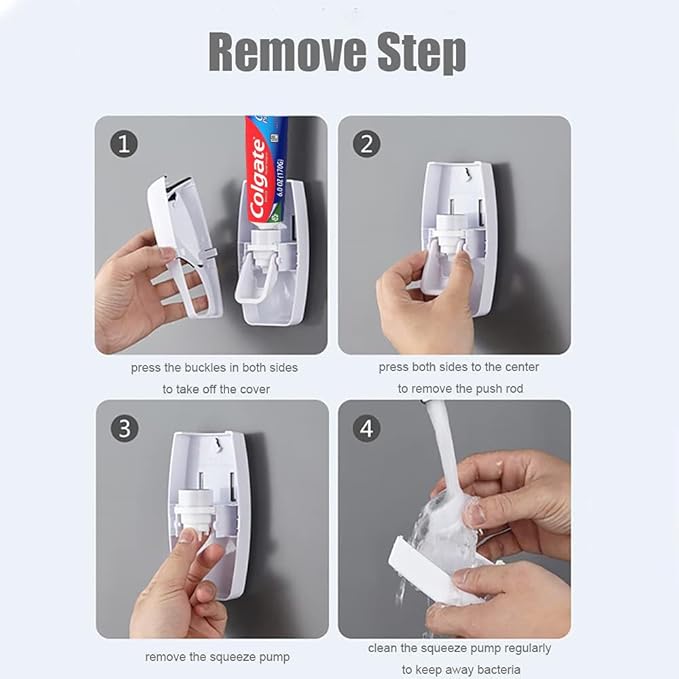 Automatic Toothbrush Dispenser Wall Mount Toothpaste Squeezer and Toothbrush Holder Set for Kids Family Bathroom Use (Black)
