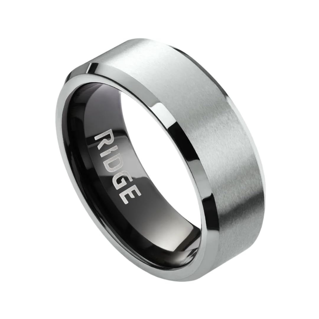 Ridge Beveled Ring Set 8mm - Platinum - 8.5