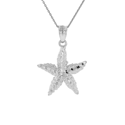 925 Sterling Silver Starfish Sea Star Pendant Necklace, 18"