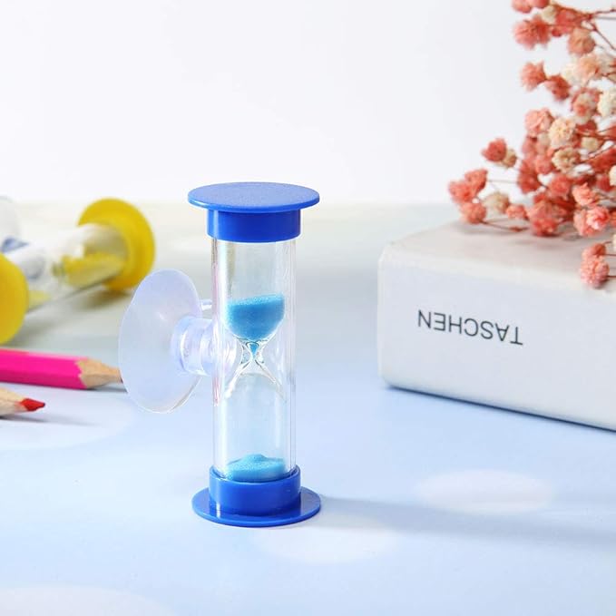 2Pcs Blue Sand Timer for Kids,Blue Toothbrush Timer for Kids 2mins Sand Clock Timer,Plastic Suction Cup Hourglass Sandglass Desktop Ornament Party Favors Thermometers and Timers