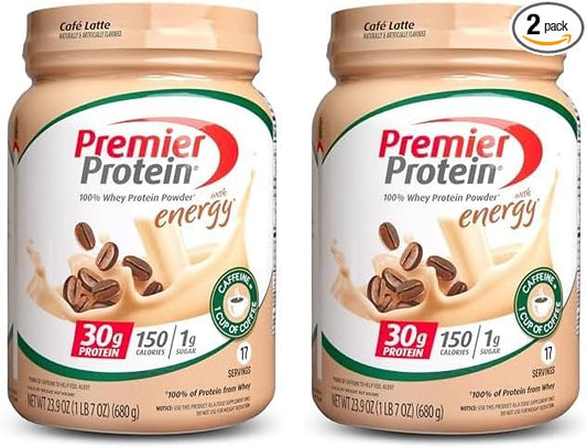 Premier Protein Powder, Cafe Latte, 30g Protein, 1g Sugar, 100% Whey Protein, Keto Friendly, No Soy Ingredients, Gluten Free, 17 Servings, 23.9 Ounce (Pack of 2)