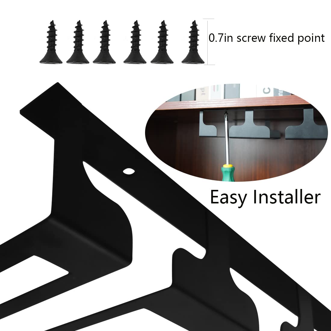 Jbikao Wine Glass Rack - Under Cabinet Stemware Wine Glass Holder Glasses Storage Hanger Metal Hanging Organizer for Bar Kitchen 4 Rows Black