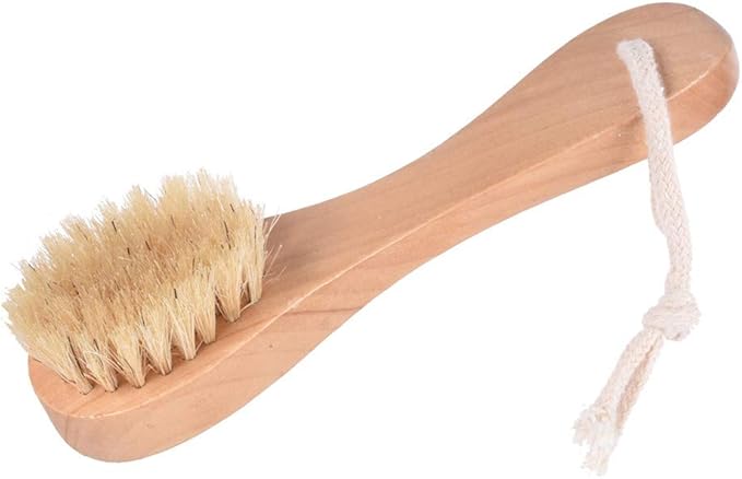 Natural Bristles Wooden Face Cleaning Brush Wood Handle Facial Cleanser Nose Scubber Exfoliating Facial Skin Care Pack of 2