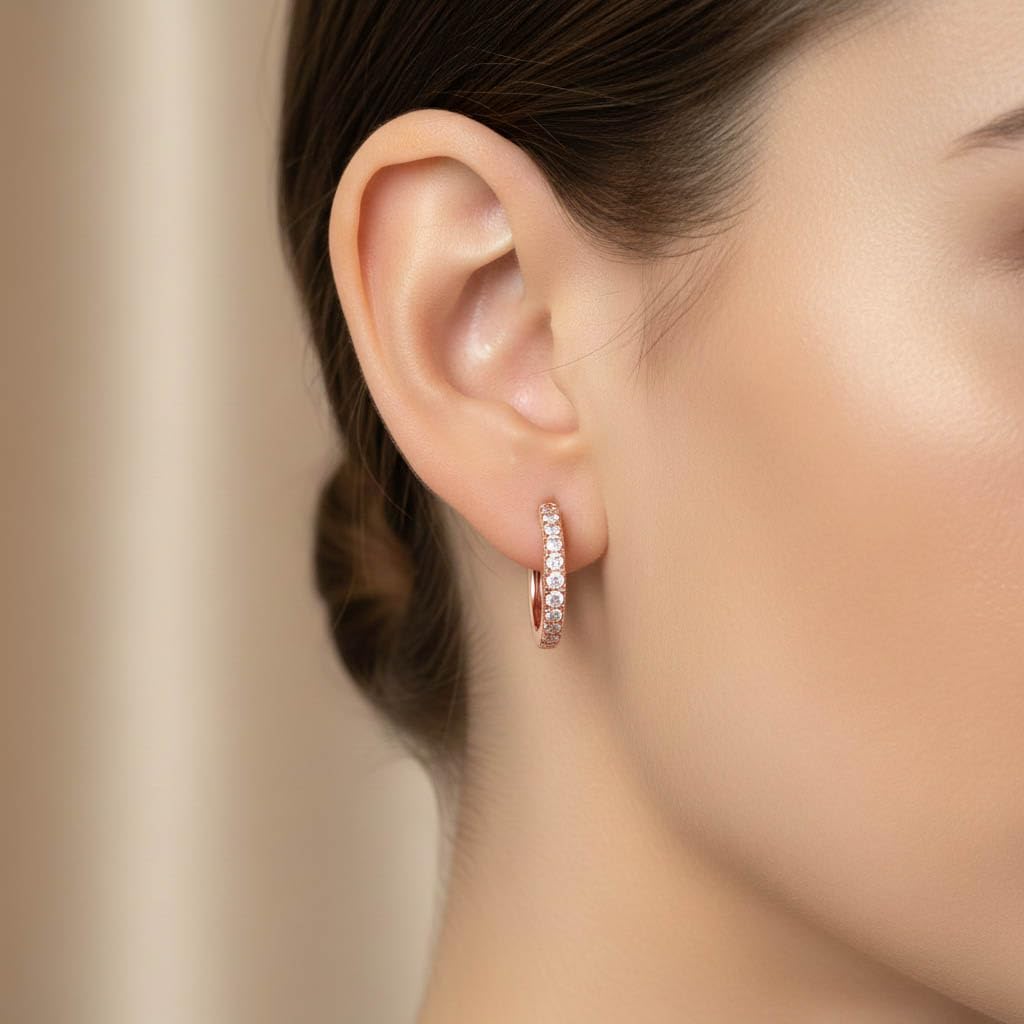 Huggie Hoop Earrings For Women, 1/4 Carat Round Shape Lab Grown Diamond Wedding Bridal Hoop Earrings In 14K Rose Gold Over Sterling Silver Jewelry for Her (0.25 Cttw)