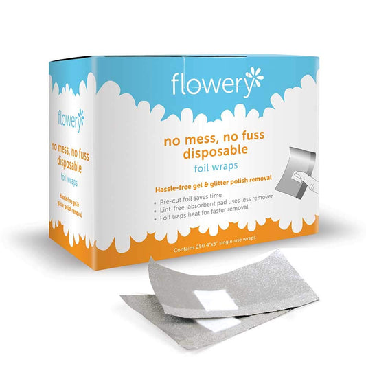 Flowery No Mess, No Fuss Disposable Foil Wraps, Pre-Cut Soak-Off, Gel, Glitter Nail Polish Remover, 250 Wraps Per Pack