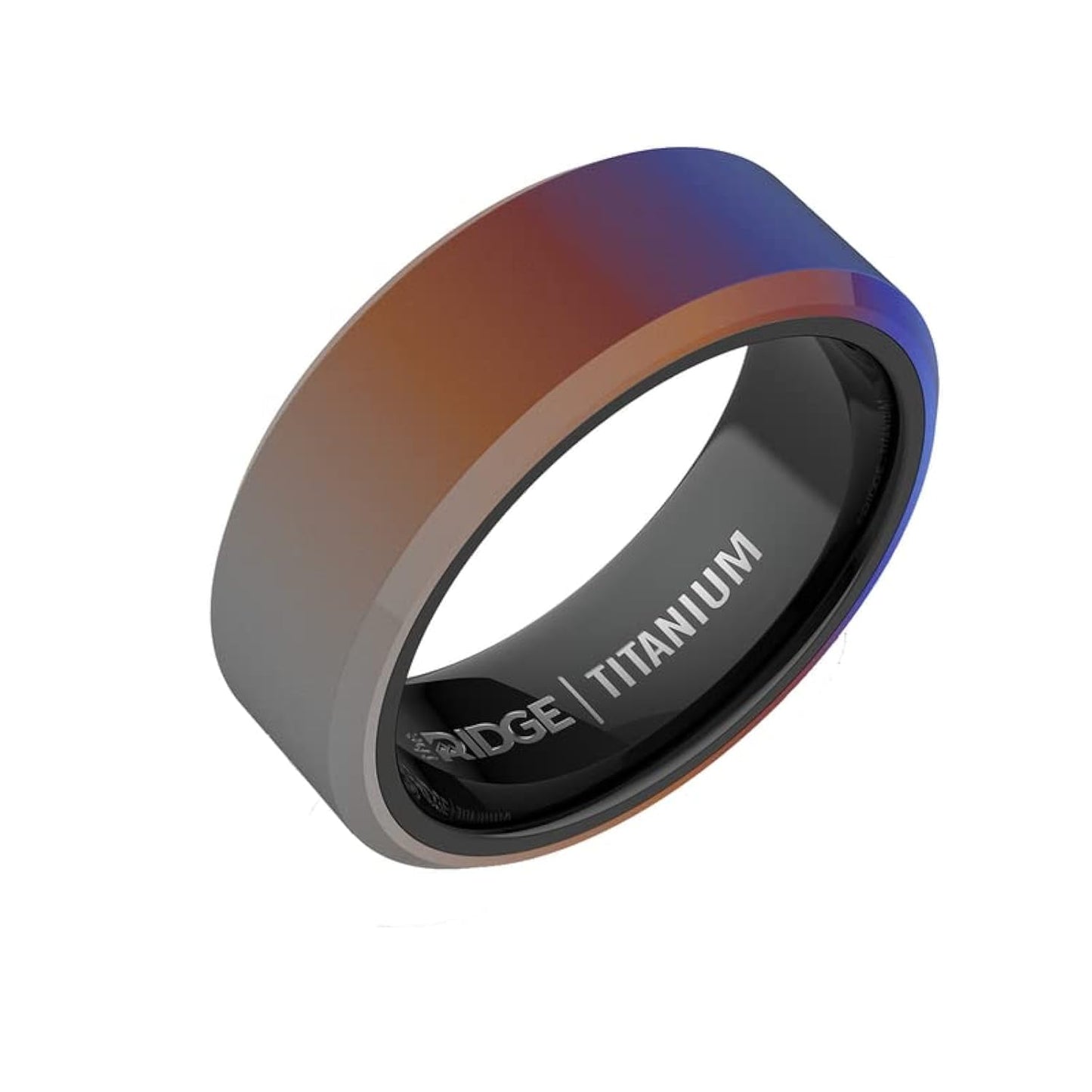 The Ridge Burnt Titanium Beveled Ring Comfort Fit Wedding Band - 12