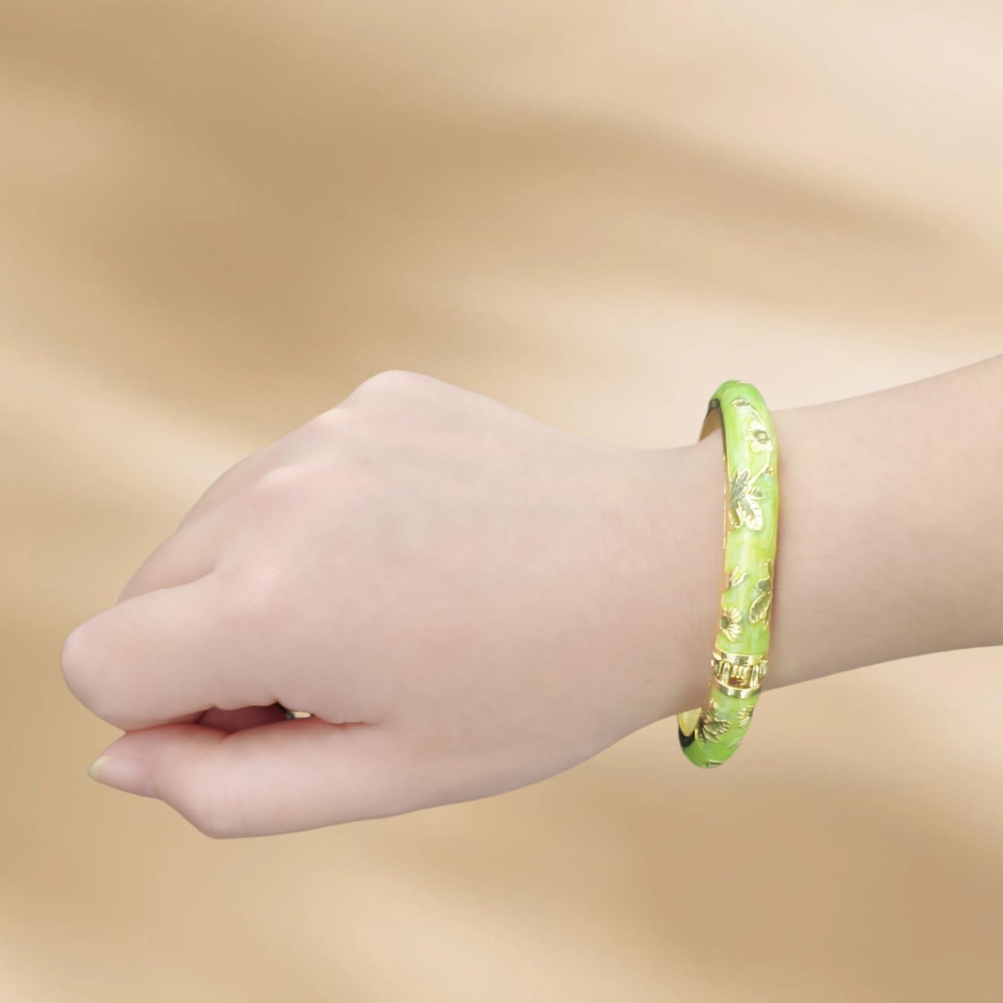 BlingNook Cloisonne Bracelet For Women, Chunky Bangle Trendy Cute Flower Enamel Bangles Multi Tone Engraved Cuff Gold Plated Bracelets Stackable Wife Jewelry Friendship Gift (Light Purple, One Size)