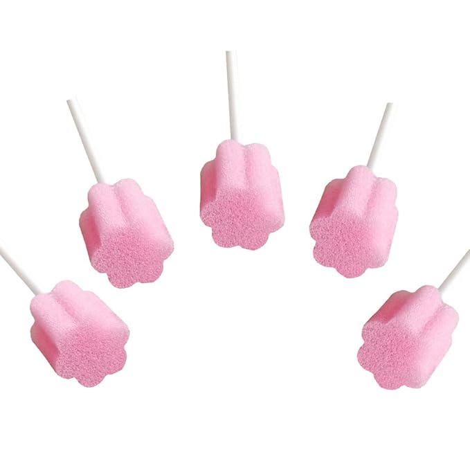 Disposable Oral Care Swabs-Untreated Mouth Cleaning and Care Sponge Swabsticks Speech Therapy Tools/Swabs Pink 300 Counts