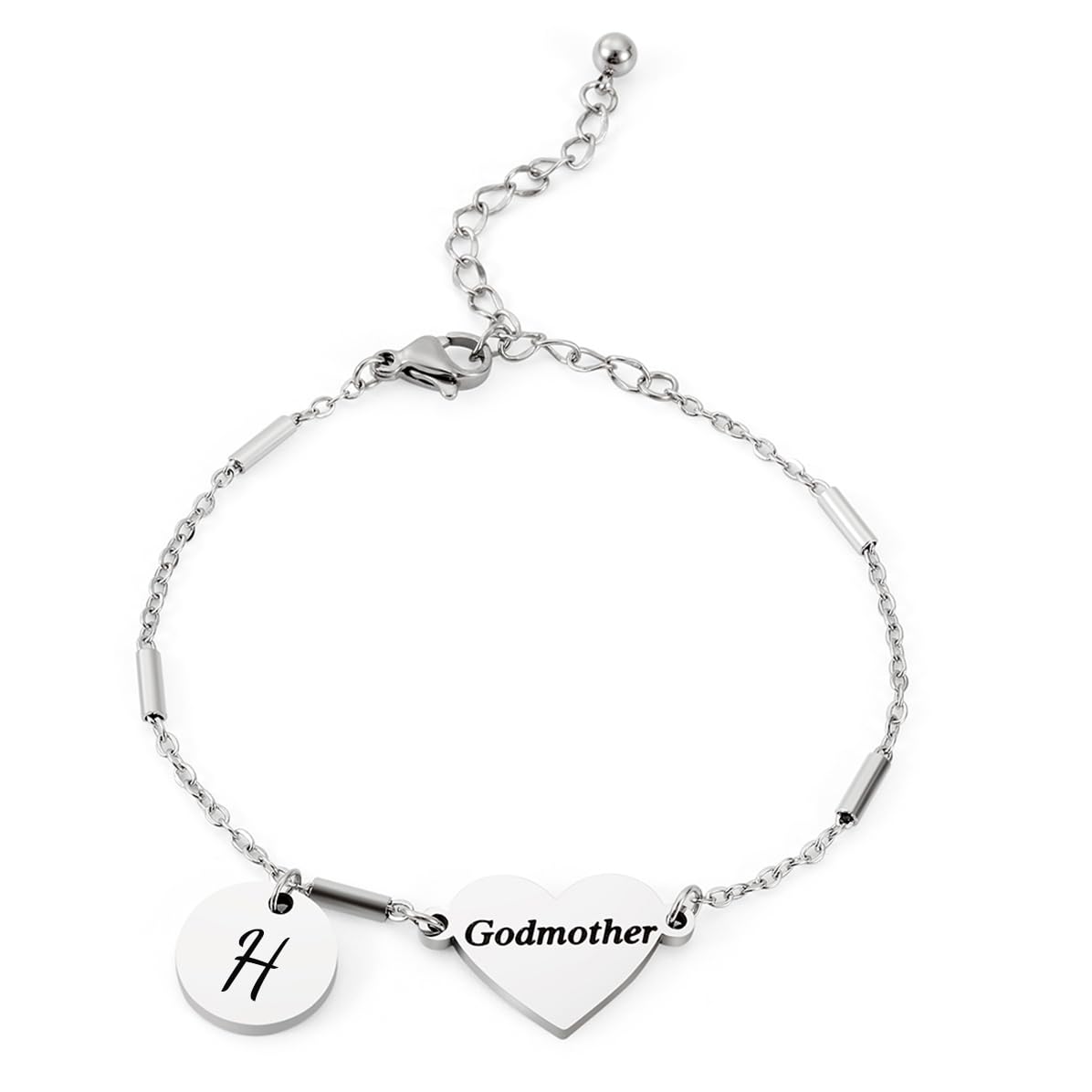 CHENVA Godmother Gifts Initial Bracelet Bangle for Women Gift for Godmother from Goddaughter (Godmother Bracelet H)