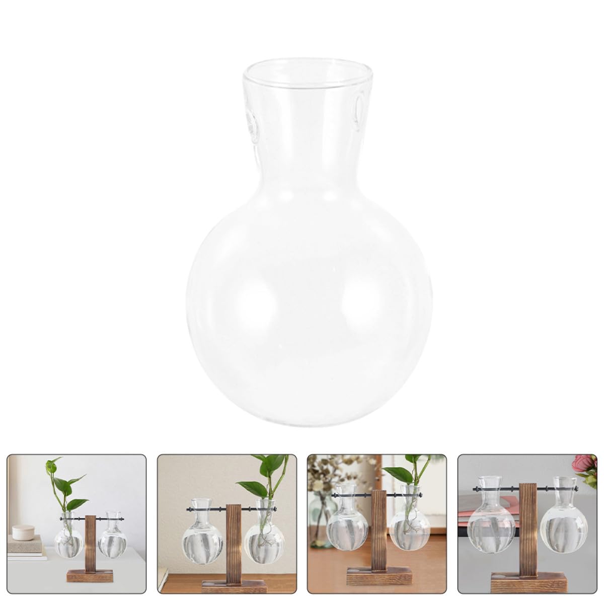 DRESSOOS 3pcs Glass Hydroponics Vase with Wooden Stand, High Borosilicate Plant Propagation Station for Desktop Terrarium and Home Garden Décor
