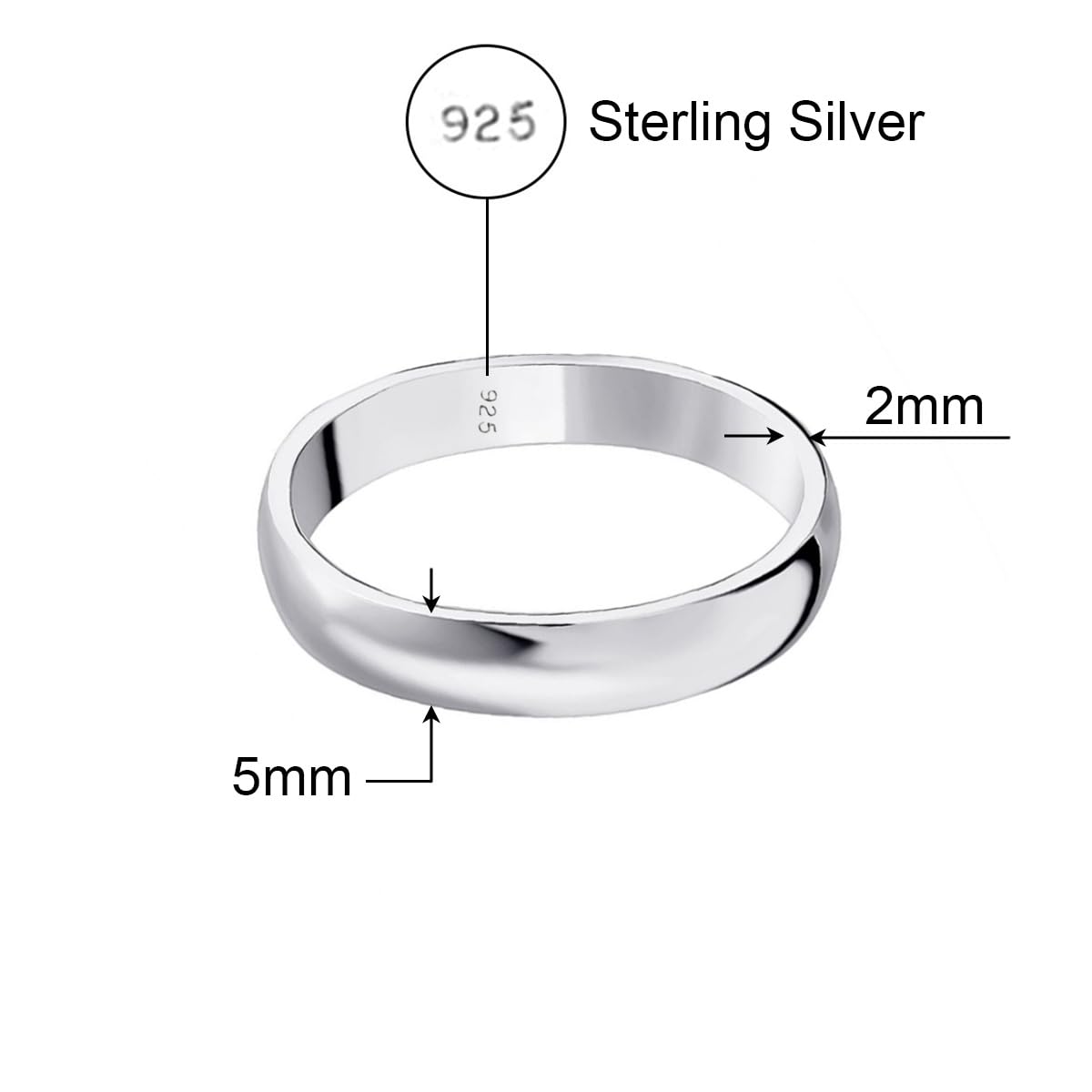 Savlano 925 Sterling Silver 5MM Half - Round Wedding Band Ring for Women and Men Comes in 5-14 Sizes with Gift Box - Made in Italy (8)
