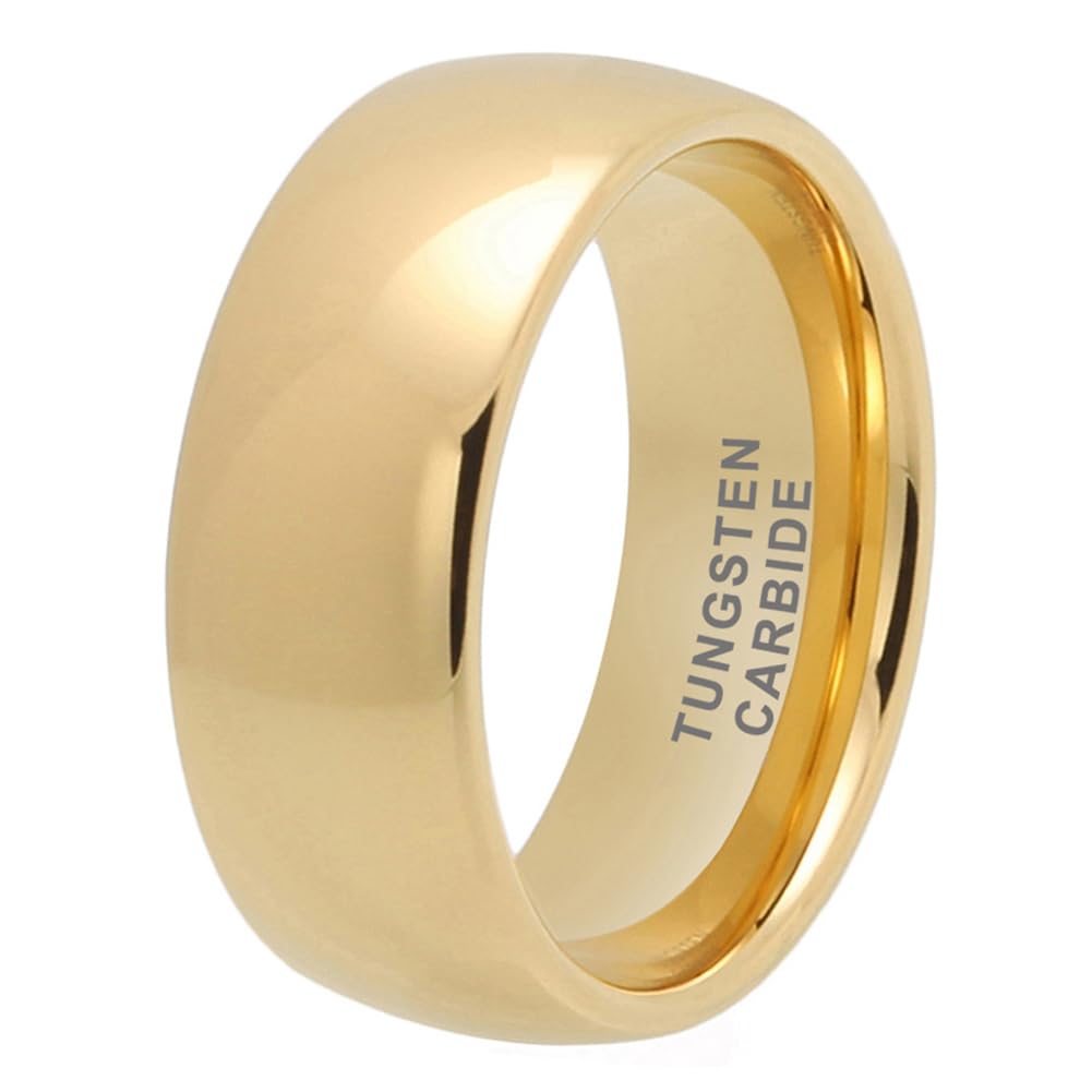TUTISS 10mm Gold Tungsten Rings for Men Women Engagement Wedding Bands Domed Polished Comfort Fit Size 14