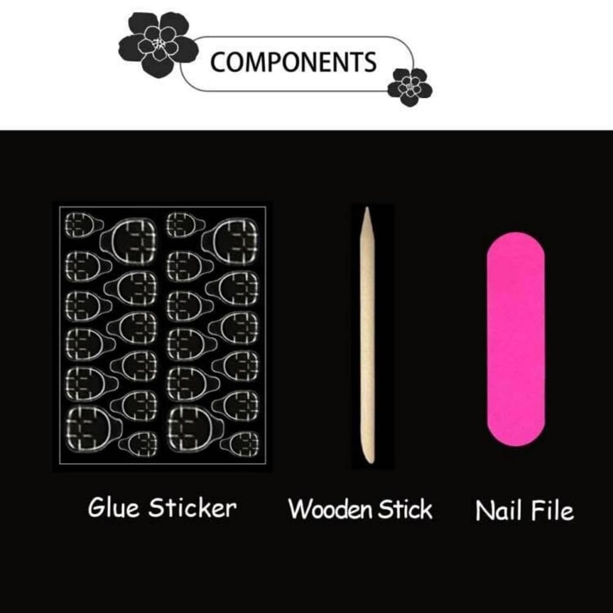Medium Almond Press on Nails - Black White Fake Nails with Marble Designs False Nails Glossy Glue on Nails Reusable Full Cover Stick on Nails for Women Manicure 24Pcs