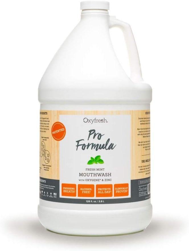 Oxyfresh Pro Formula Fresh Mint Mouthwash – Patented Zinc Mouthrinse for Fresh Breath, Healthy Gums & Bad Breath Treatment for Adults - Dye, Fluoride & Alcohol Free (1 Gallon)