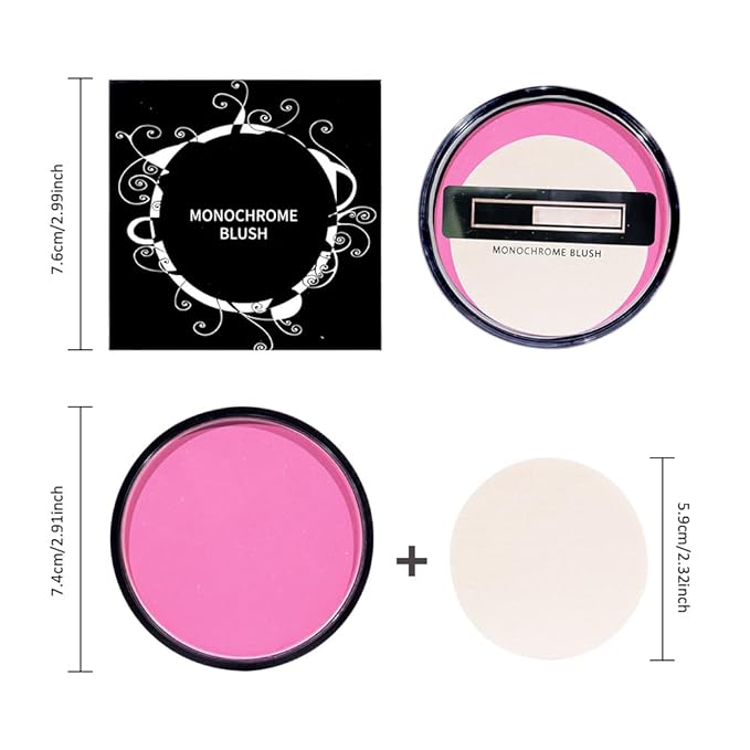 Natural Single Matte for Face Cheeks Blush with Makeup Powder Puff, Rose Pink Monochrome Blush Cream Powder Makeup Palette Blushes Long-lasting Color Blendable Foundation for Women Every Day 01